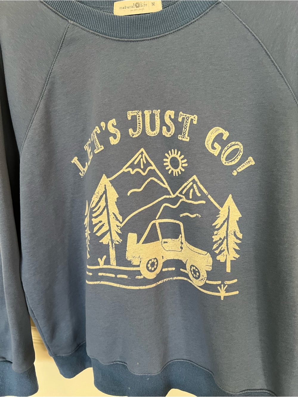 Natural Life Let’s Just Go Graphic Sweatshirt Blue Adventure Pullover Size M - Picture 7 of 10